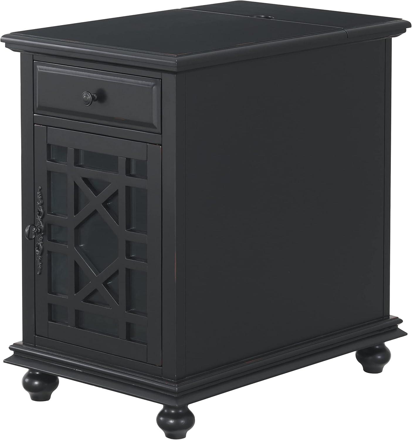 Martin Svensson Home Antique Black Elegant Chairside Table with Power