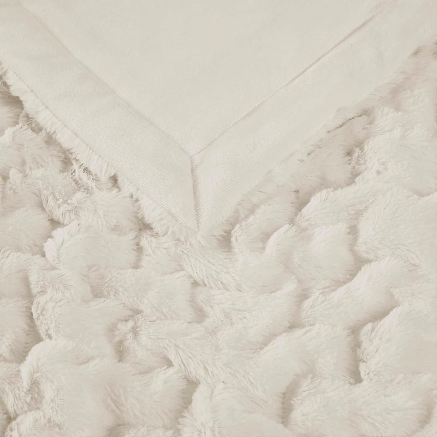 Madison Park Ivory Ruched Fur Throw 50x60"