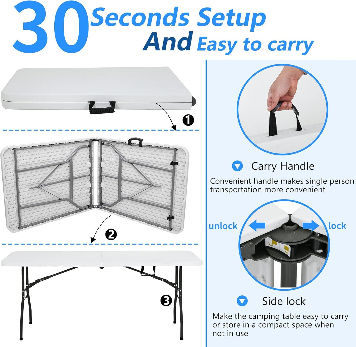 FDW Camping Table Plastic Picnic Table Office Table for Parties Wedding Camping Office with Carrying Handle