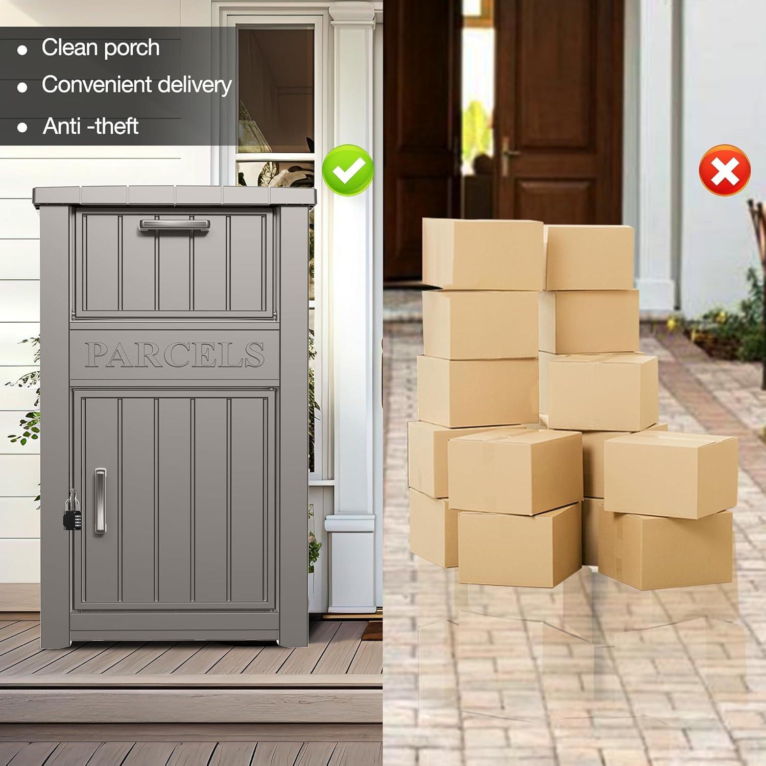 Package Delivery Box for Outside, Extra Large Parcel Drop Box with Lockable Secure, Waterproof and Anti-Theft Package Delivery Box for Porch Curbside
