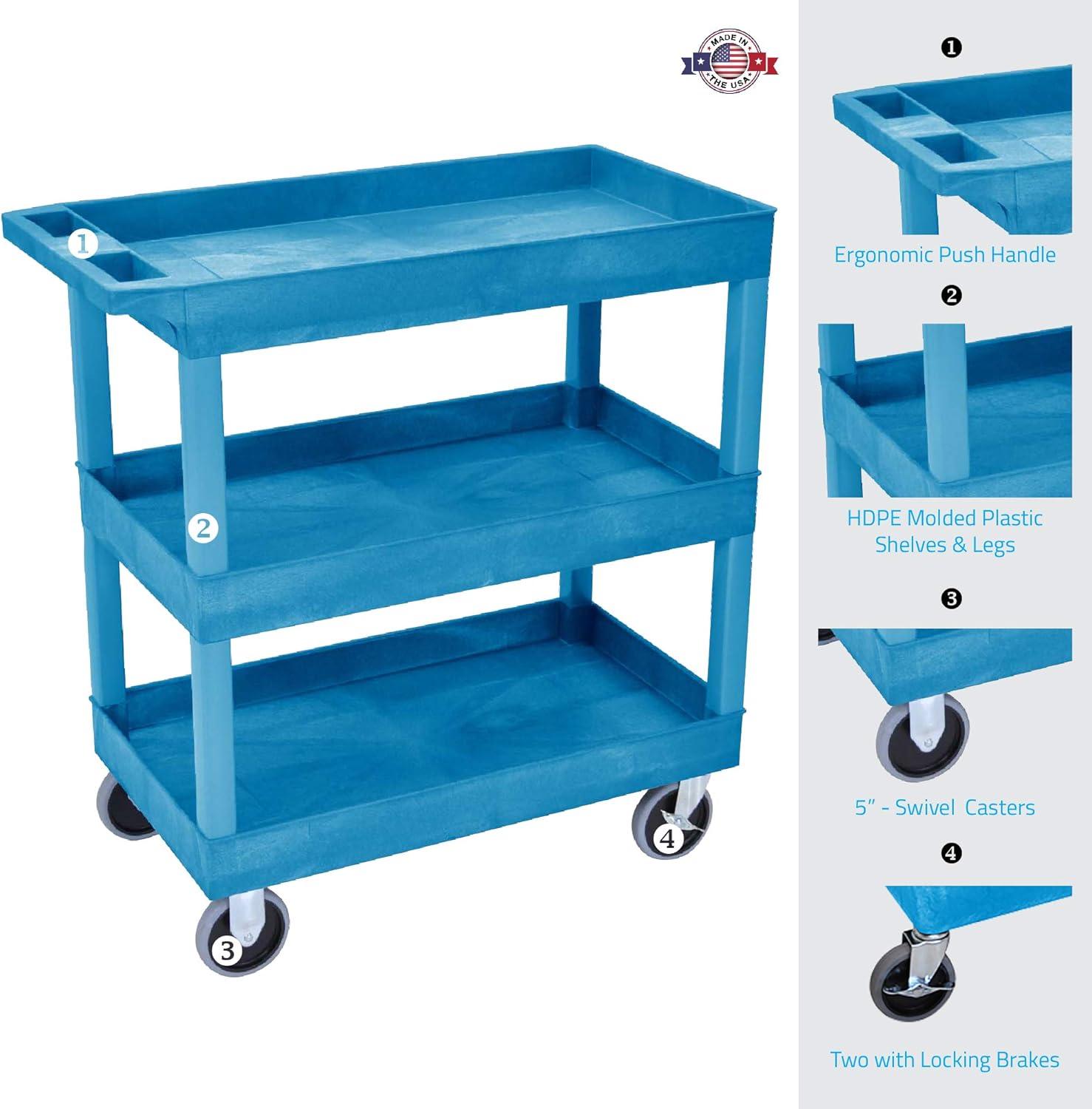 Luxor 18" x 32" Three Shelf Heavy Duty Tub Utility Cart - Blue