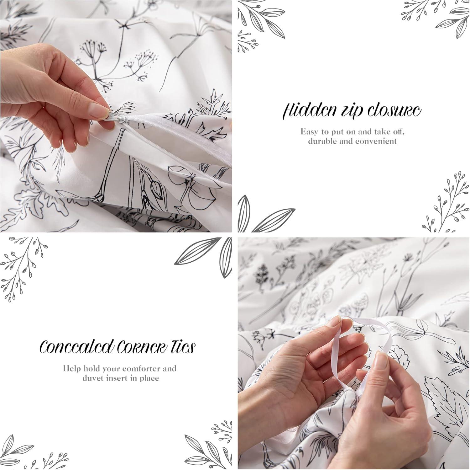 Queen Comforter Set - Floral Comforters Queen Size, White Comforter, 3 Pieces, 1 Comforter (90"x90") & 2 Pillow Cases (20"x26"), White