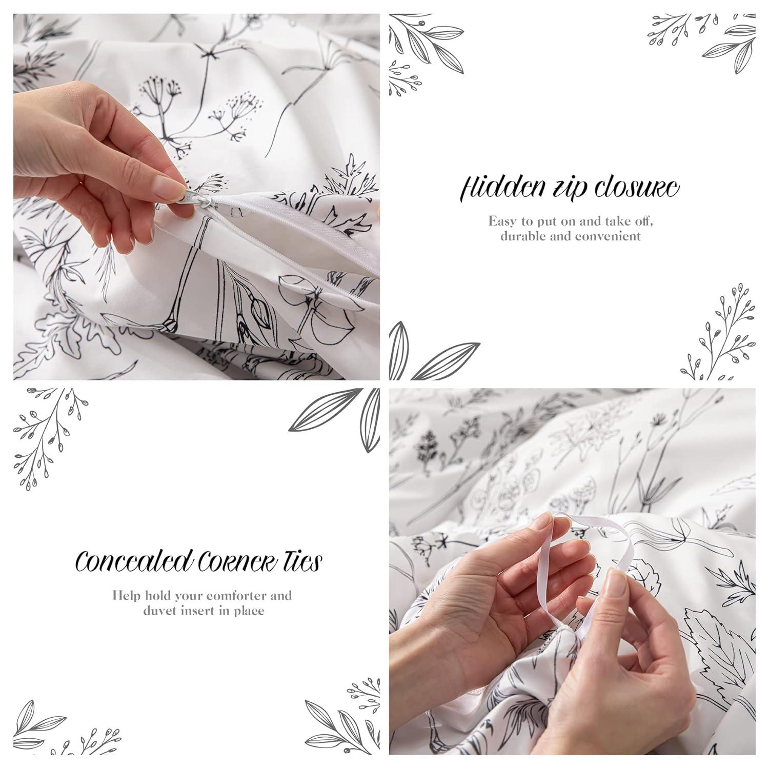 Queen Comforter Set - Floral Comforters Queen Size, White Comforter, 3 Pieces, 1 Comforter (90"x90") & 2 Pillow Cases (20"x26"), White