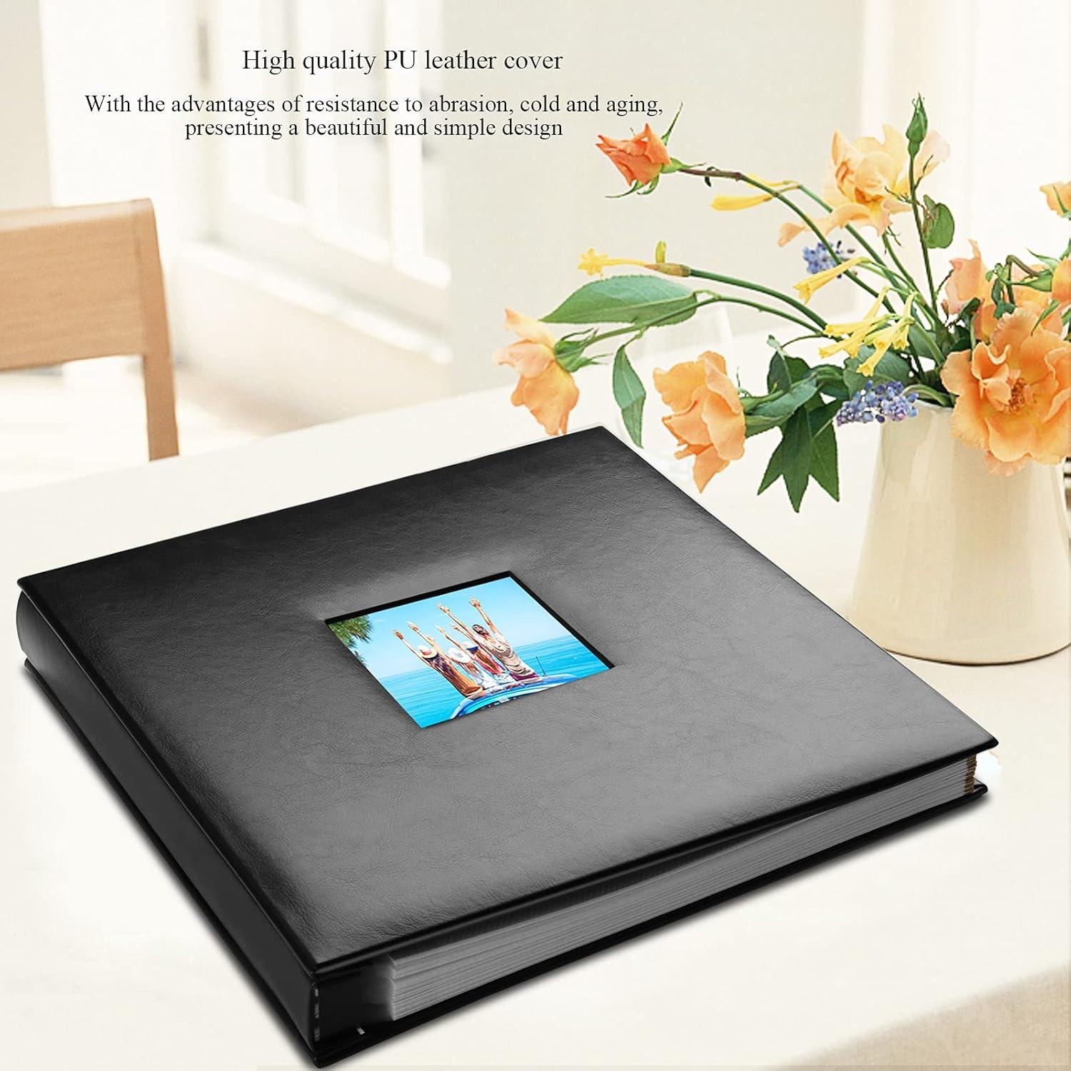 Photo Album Self Adhesive 80 Sticky Pages Leather Cover Scrapbook Photos Book for Christmas Gifts Wedding Large Picture Albums Hold 3x5 4X6 5X7 8X10 Black