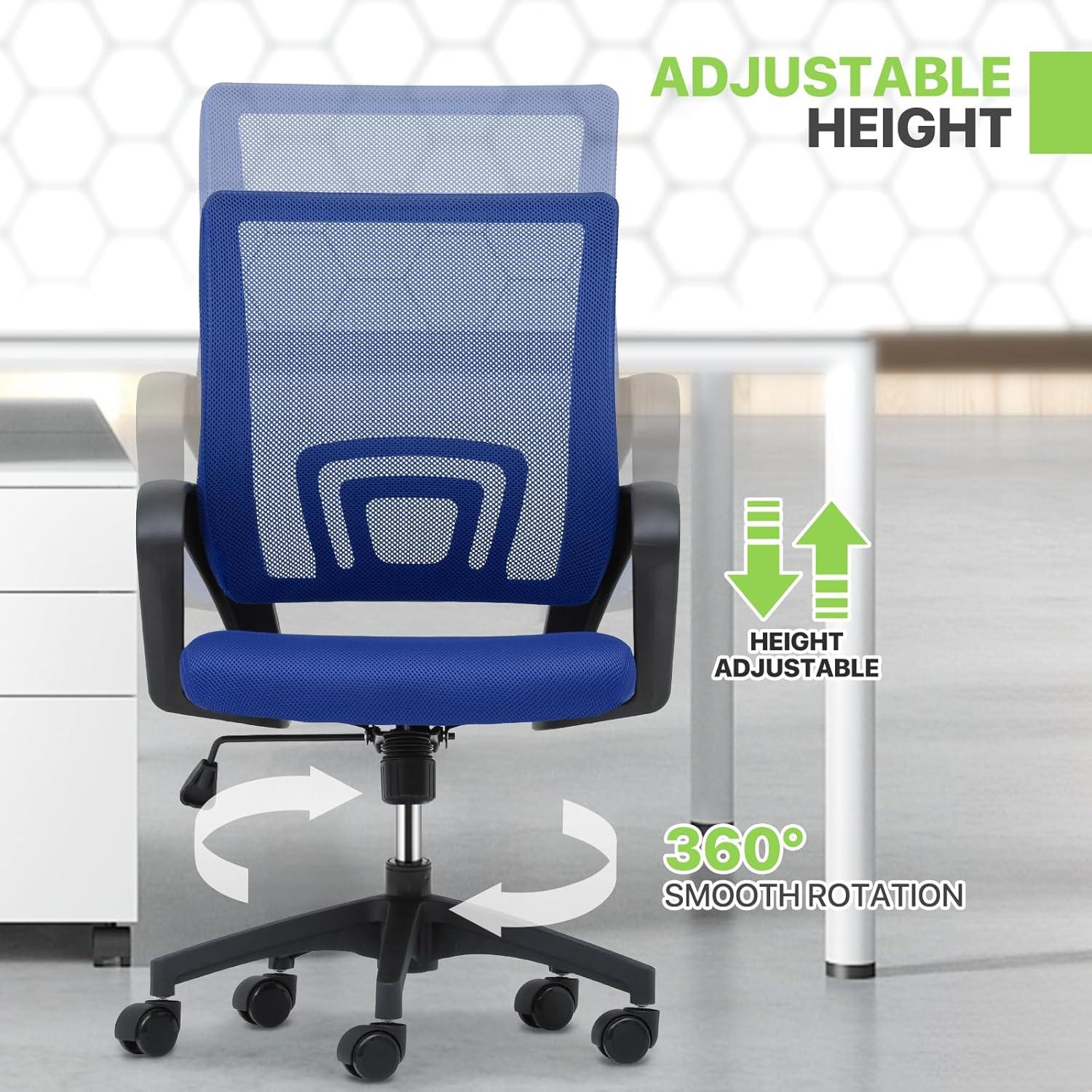 Magshion Set of 2 Office Chairs Mid Back Swivel Desk Chairs, Height Adjustable Ergonomic Mesh Computer Chairs with Armrest & Lumbar Support, Navy Blue