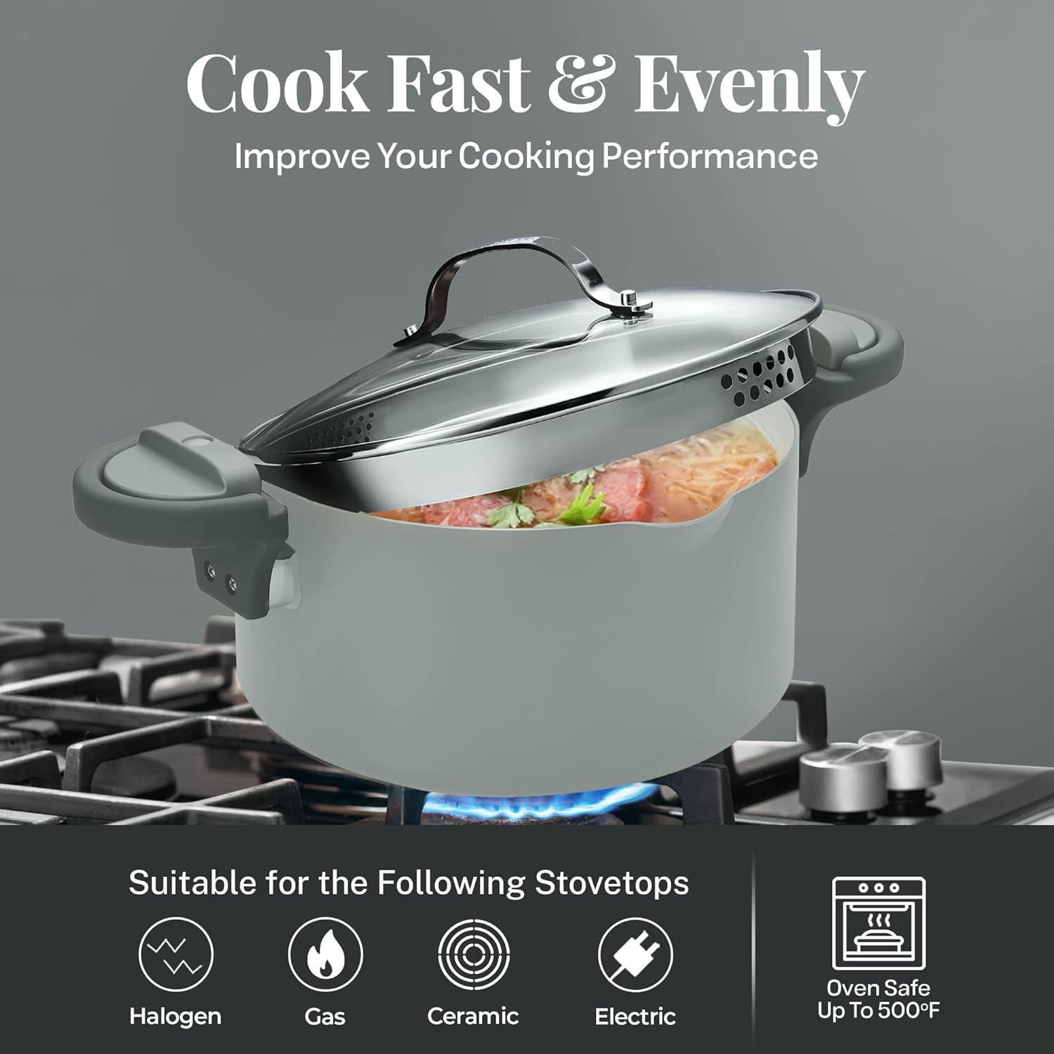 Gotham Steel Gotham Steel Stock Multipurpose Pasta Pot with Strainer Lid & Twist and Lock Handles