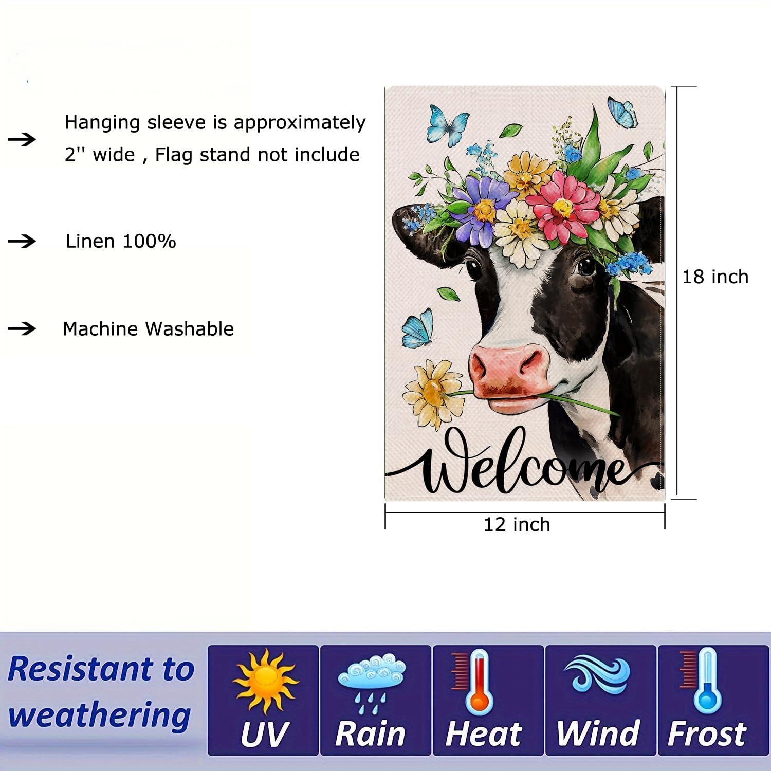 Spring Welcome Cow Garden Flag 12 x 18 inch Double Sided Outside decorations,Funny Cute Animal Flower Butterfly Small Garden Flags For Outdoor Yard Lawn