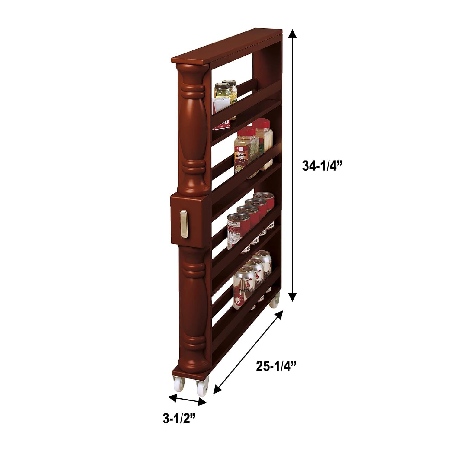 Wooden Can Organizer & Spice Rack - Slim Rolling Kitchen Cart - Natural Brown