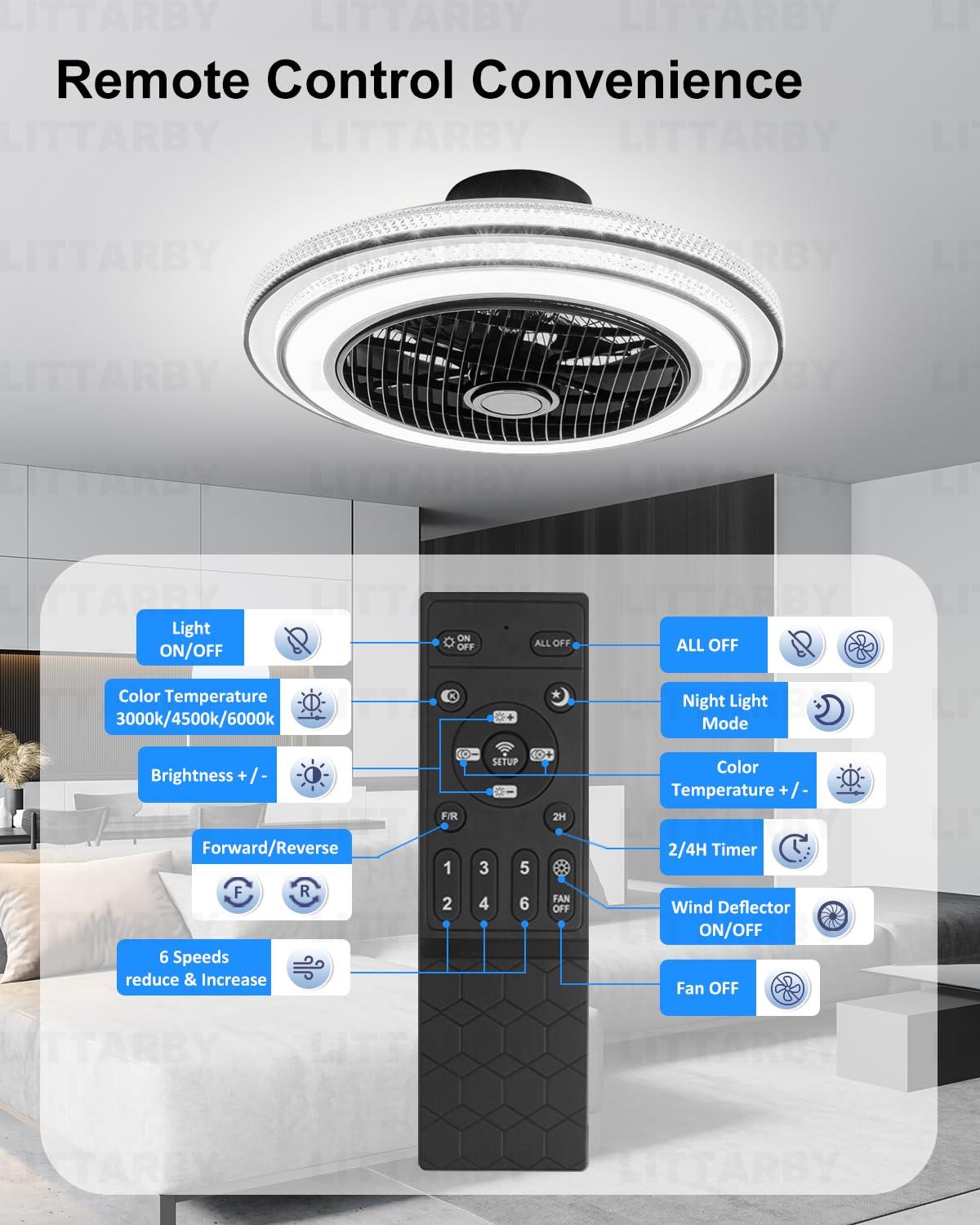 Ceiling Fans with Lights and Remote, 24 Inch Reversible Black Modern Dimmable 3CCT Flush Mount Ceiling Fans, Small Low Profile Ceiling Fan with Light for Bedroom, Kitchen, Living/Kids/Dining Room