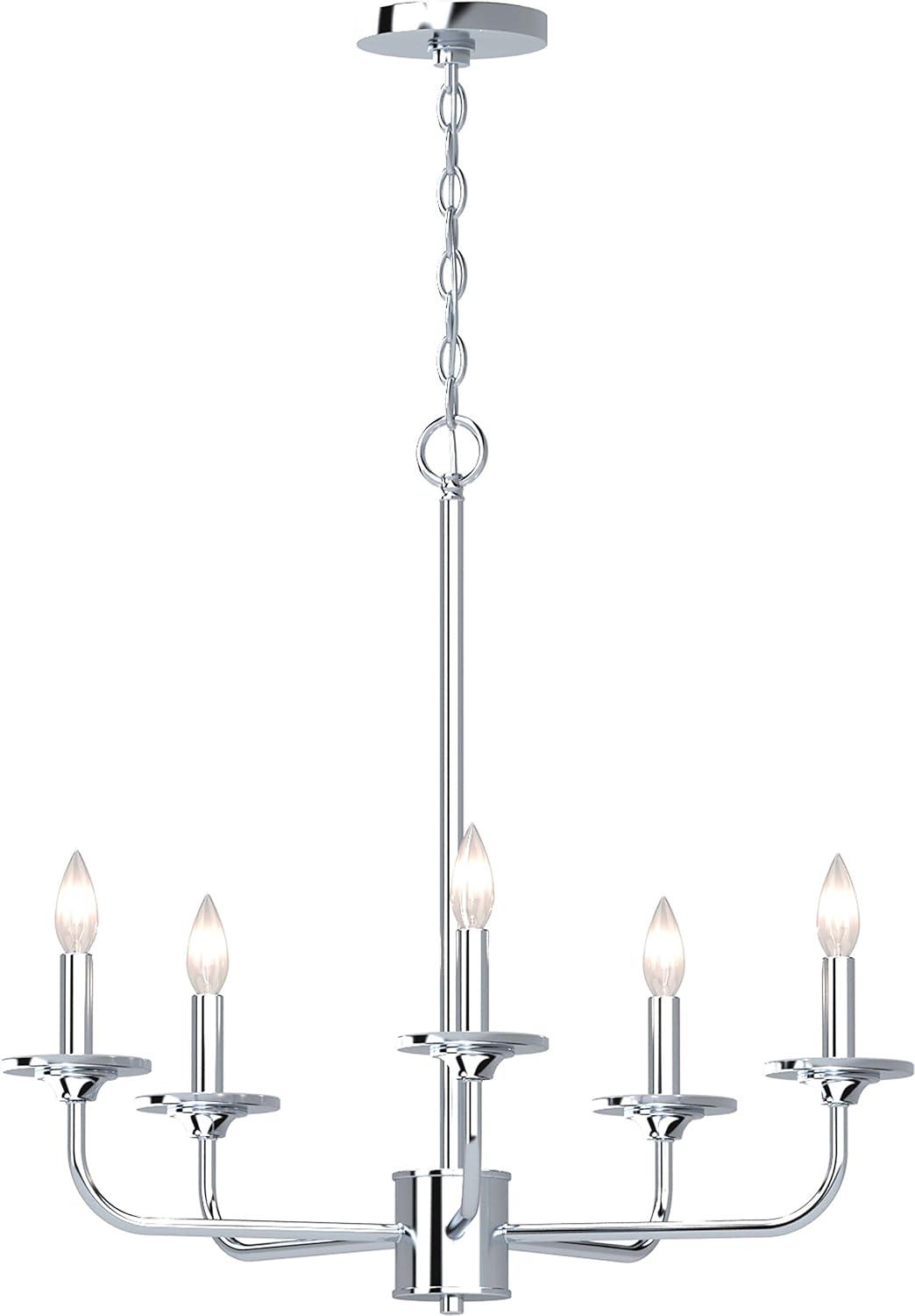 Aria 5-Light Polished Nickel Chandelier with Etched White Glass