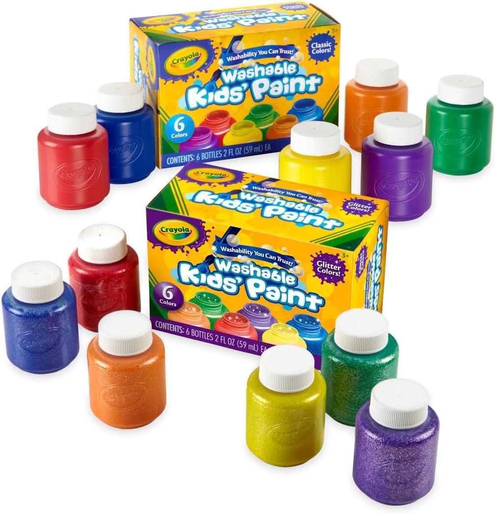 Vibrant Washable Kids Paint Set with Glitter, 12 Colors