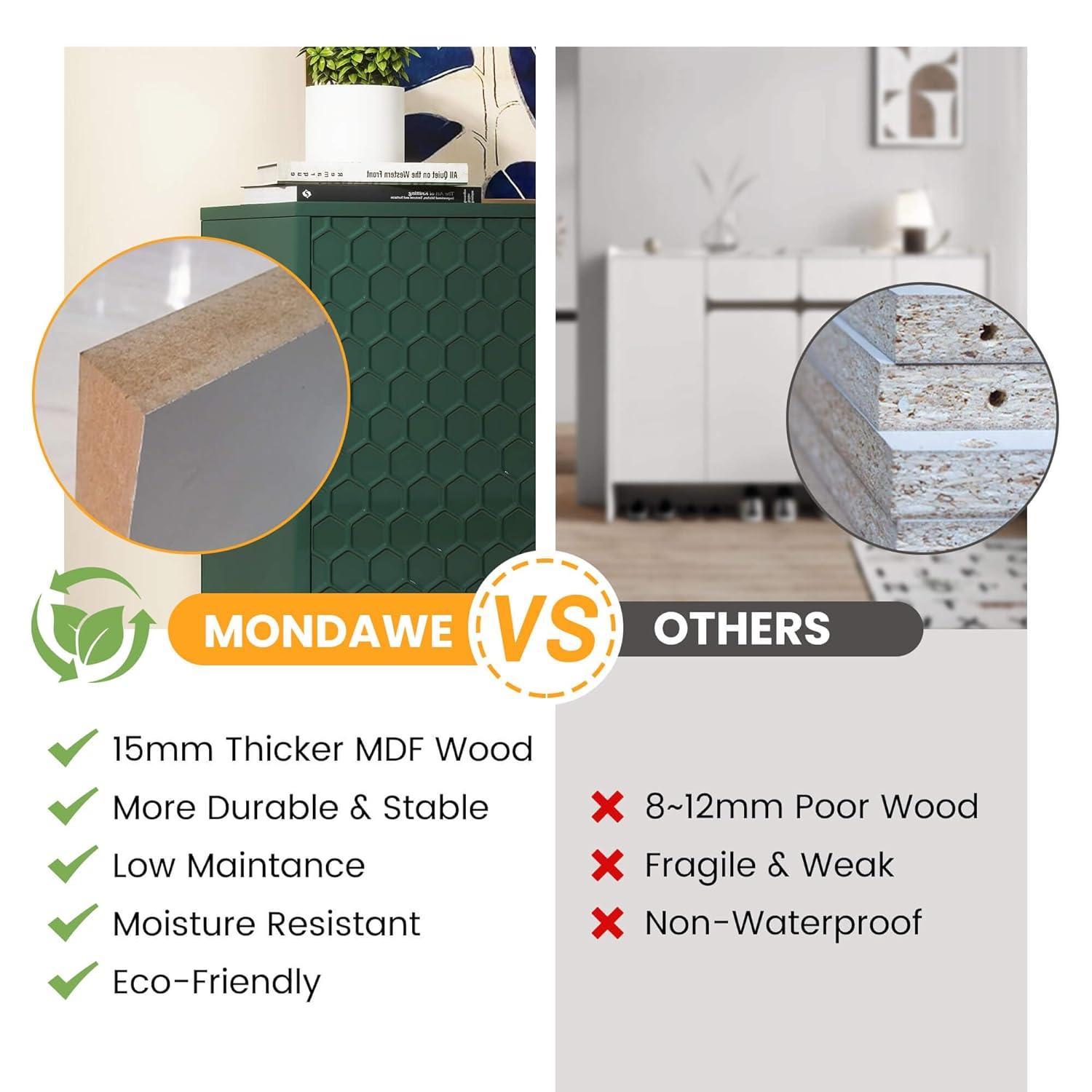 Mondawe Accent Cabinet with 3 Drawers, Free Standing Sideboard Buffet Cabinet with Storage, Modern Storage Cabinet for Dining Room Hallway Office Entryway,Green