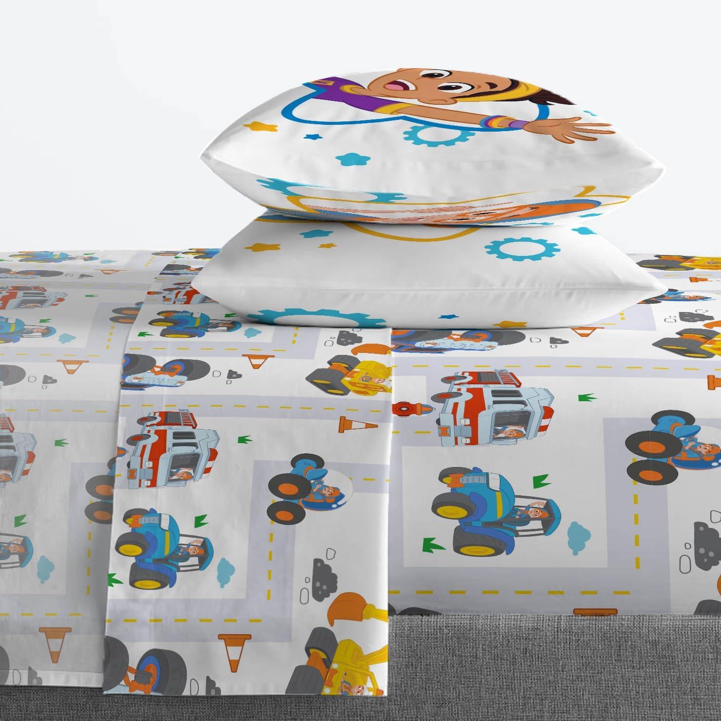 Moonbug Blippi How Does This Work 4 Piece Full Size Kids Sheet Set