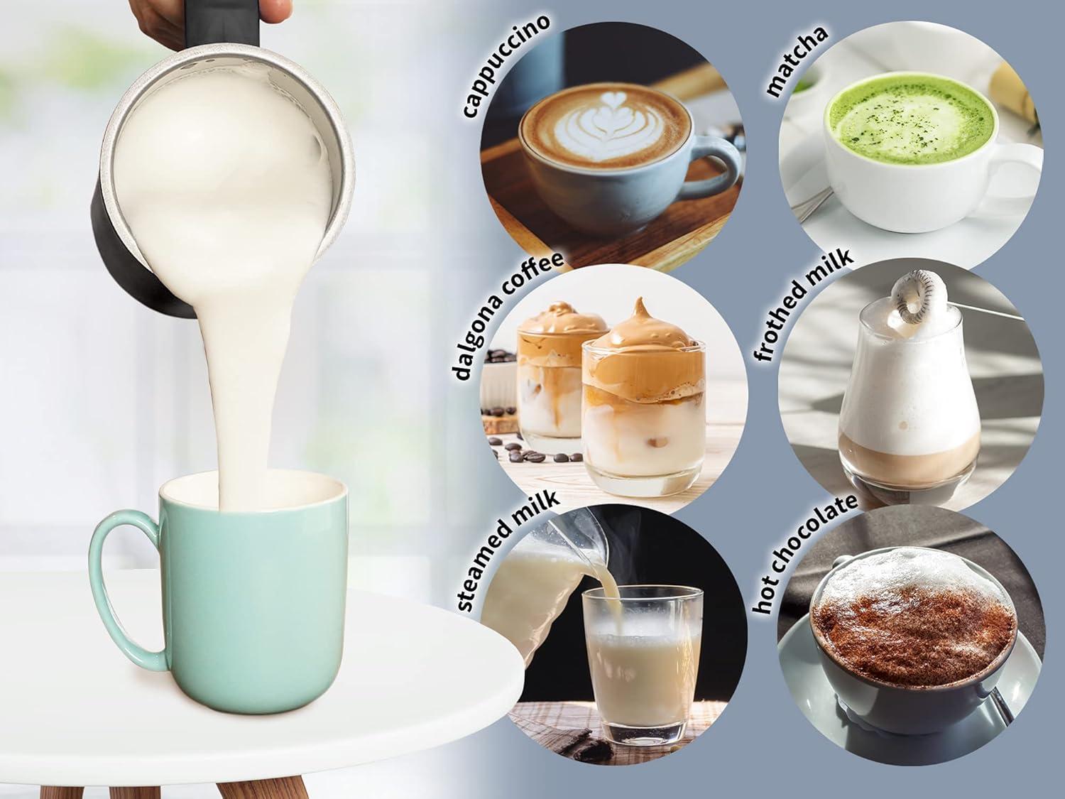 Zulay Kitchen 4-in-1 Milk Frother and Steamer - 10 oz Milk Foamer Electric Heater for Coffee (Black)