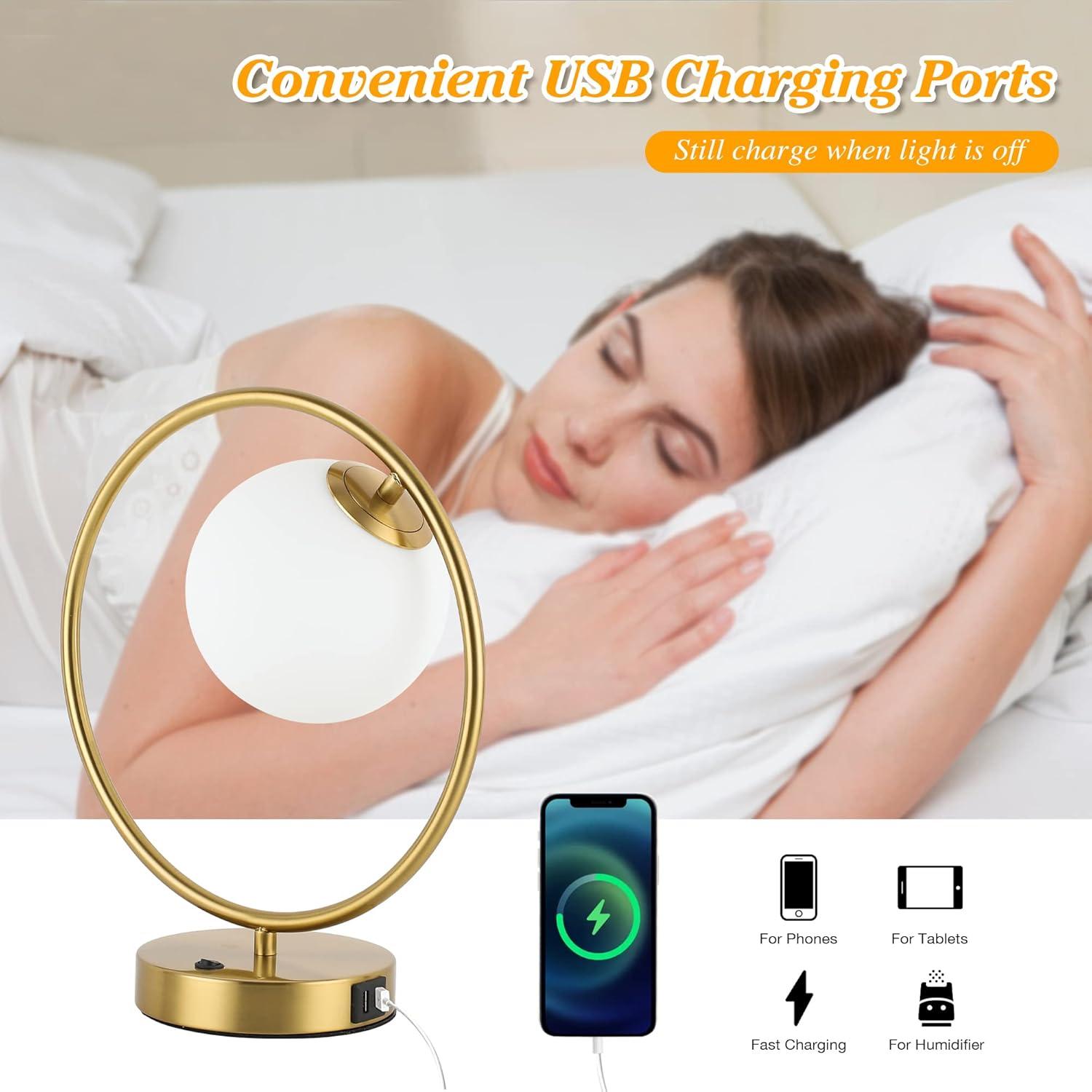 Table Lamp Modern Globe Glass Desk Lamp Gold Reading Lamp Moon Shape Metal Table Light for Bedroom Living Room Office G9 Base