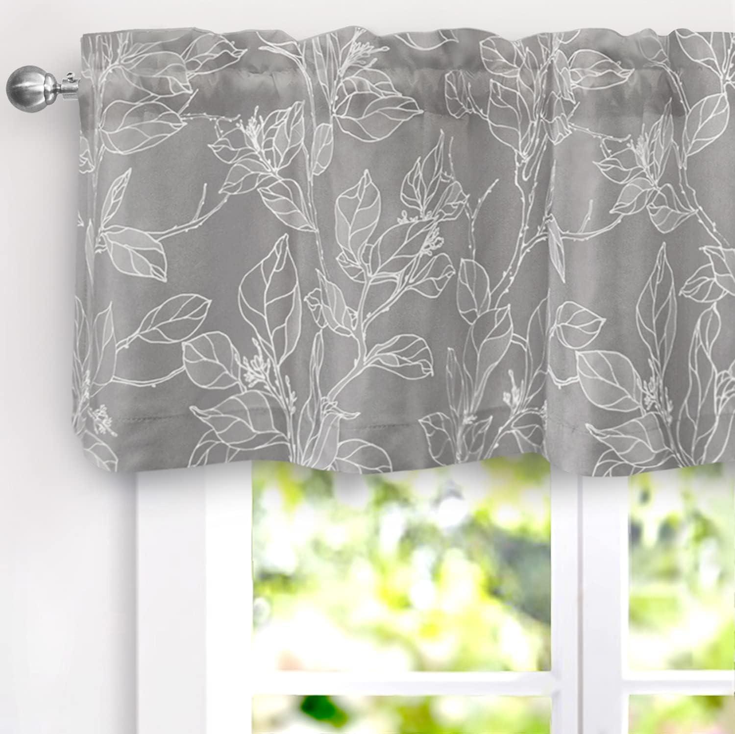 Gray Floral Thermal Insulated Rod Pocket Window Valance, 52" x 18"