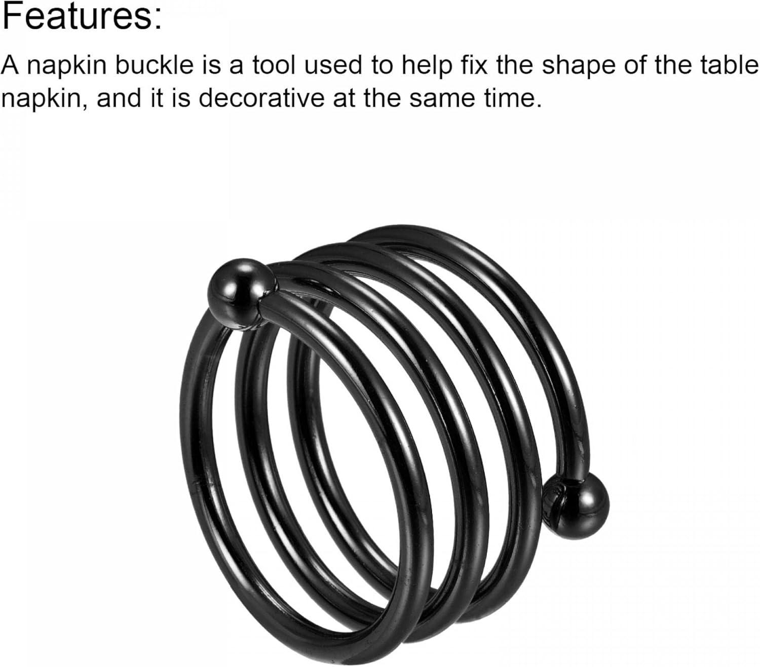 uxcell Metal Napkin Rings Set of 6, Spiral Napkin Ring Holder Buckle for Dining Table Decorations Wedding Birthday Holiday Party, Black