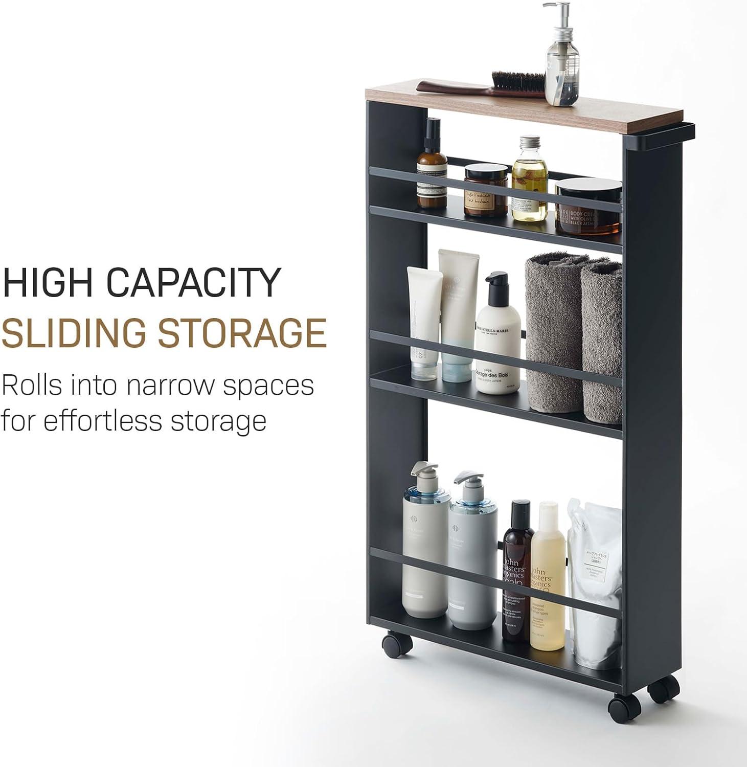 Yamazaki Tower Black Rolling Slim Storage Cart With Handle