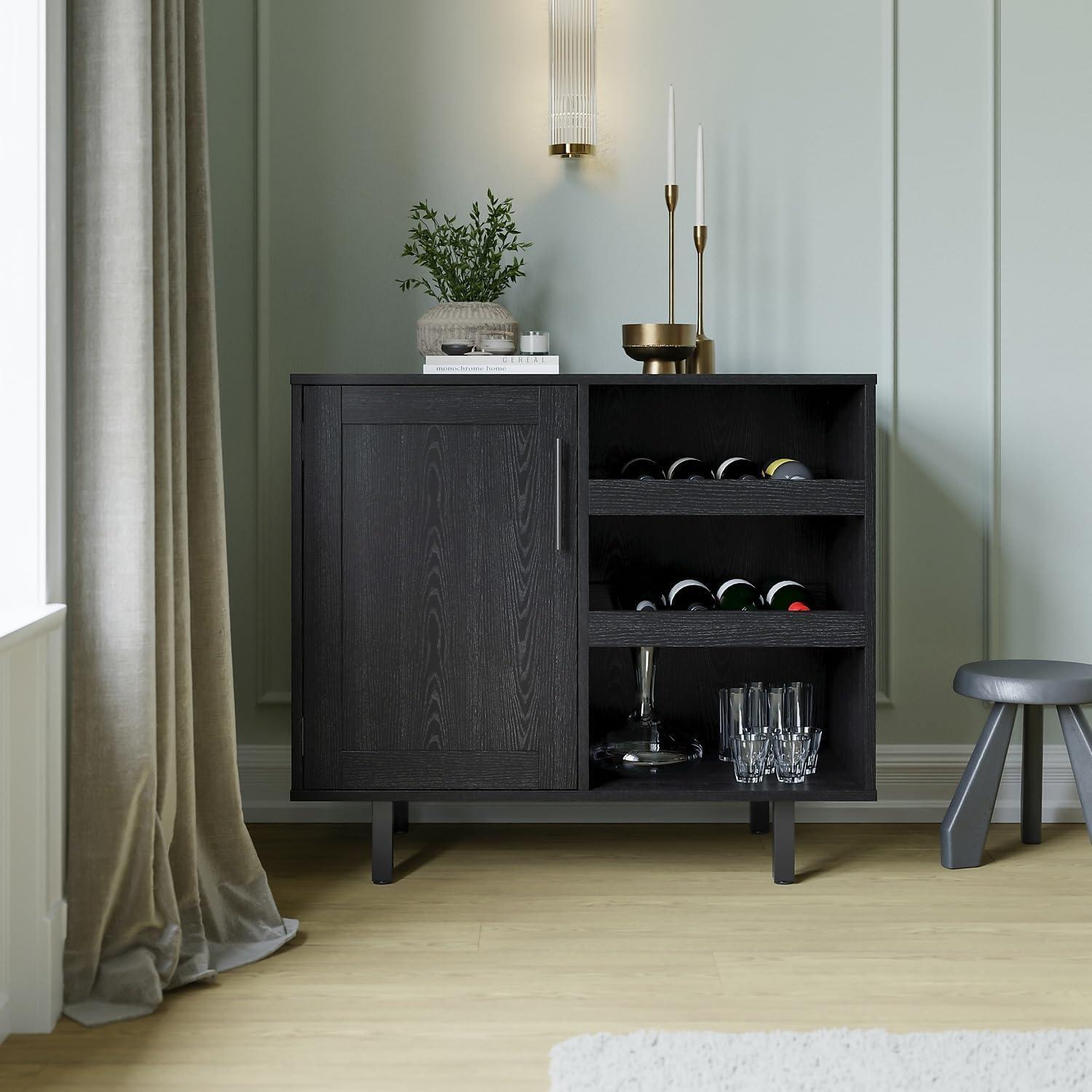 Black Engineered Wood Classic Bar and Sideboard with Storage