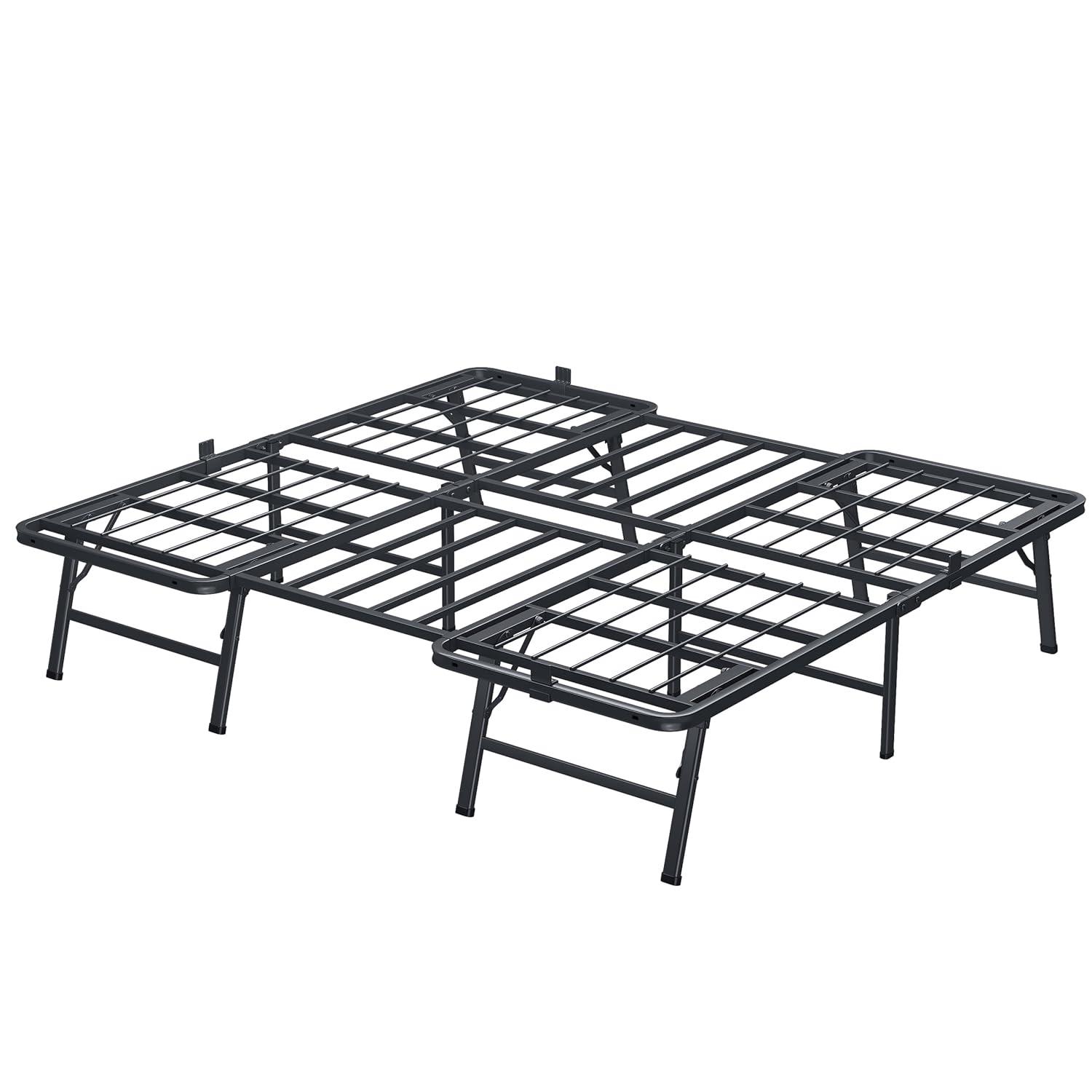 Amazon Basics Bed Frame with Storage, Foldable Metal Platform, Sturdy Steel, No Box Spring Needed, 18 Inches High, Tool-Free Setup, King Size, Black