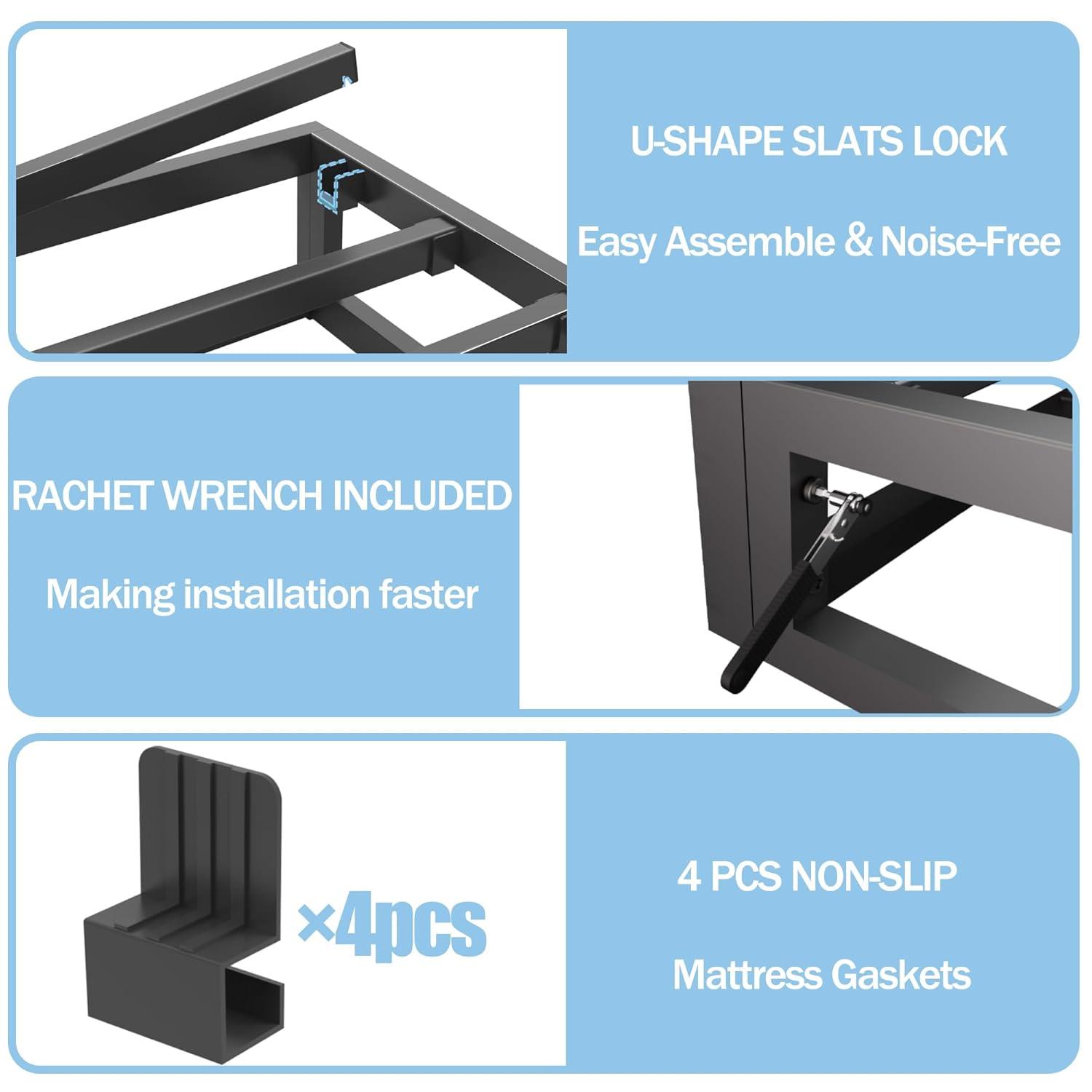 10 Inch King Bed Frame with Steel Slat Support, Low Profile King Metal Platform Bed Frame Support Mattress Foundation, No Box Spring Needed/Easy Assembly/Noise Free