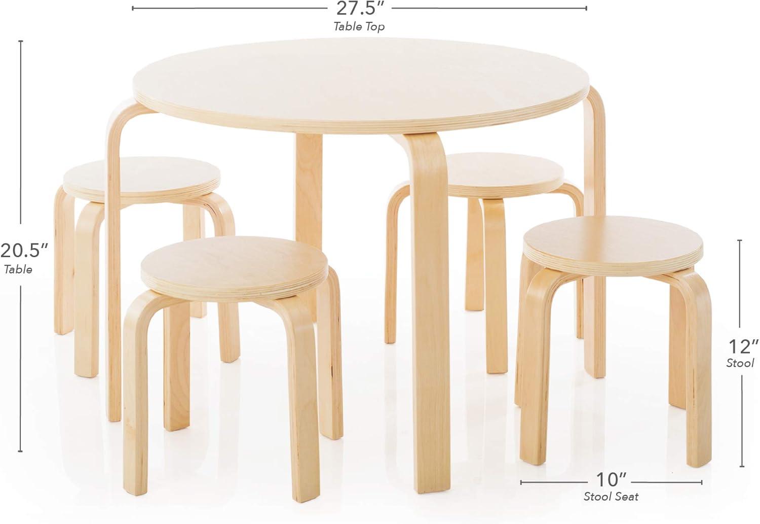 Nordic Toddler and Kids 5 Piece Round Table and Stool Set