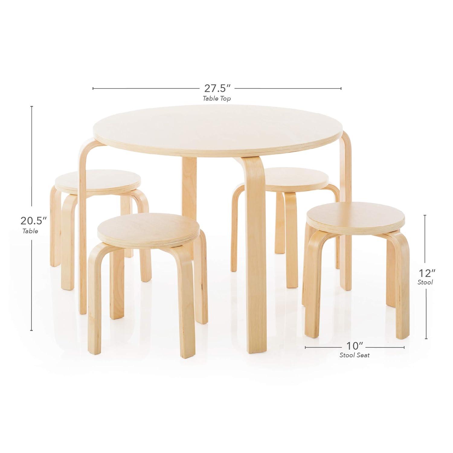 Nordic Toddler and Kids 5 Piece Round Table and Stool Set