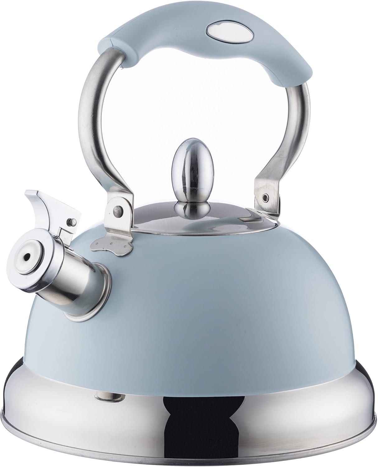 Blue Stainless Steel Whistling Stovetop Kettle with Soft Handle