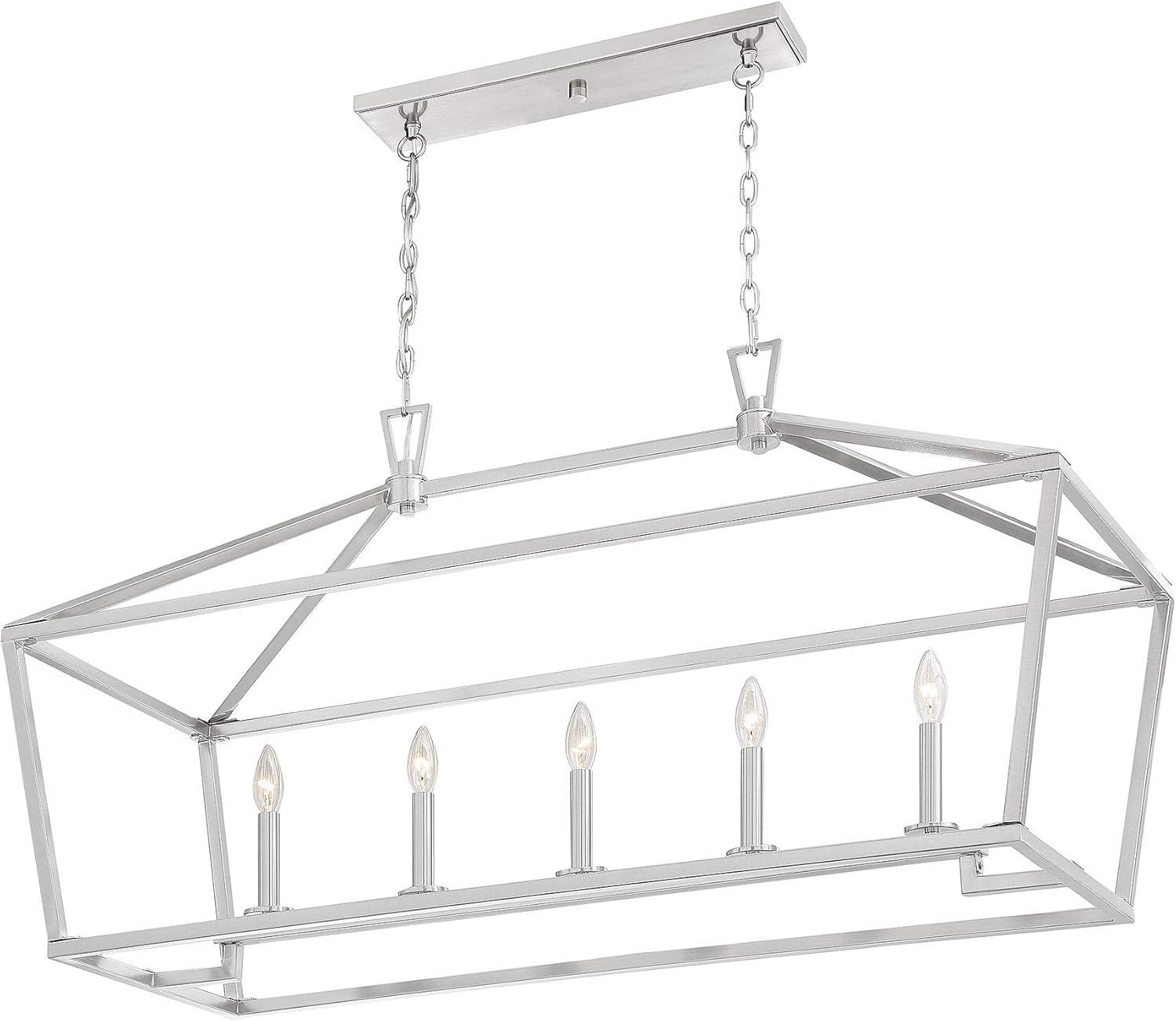 Satin Nickel 5-Light Linear Chandelier with Open Lantern Design