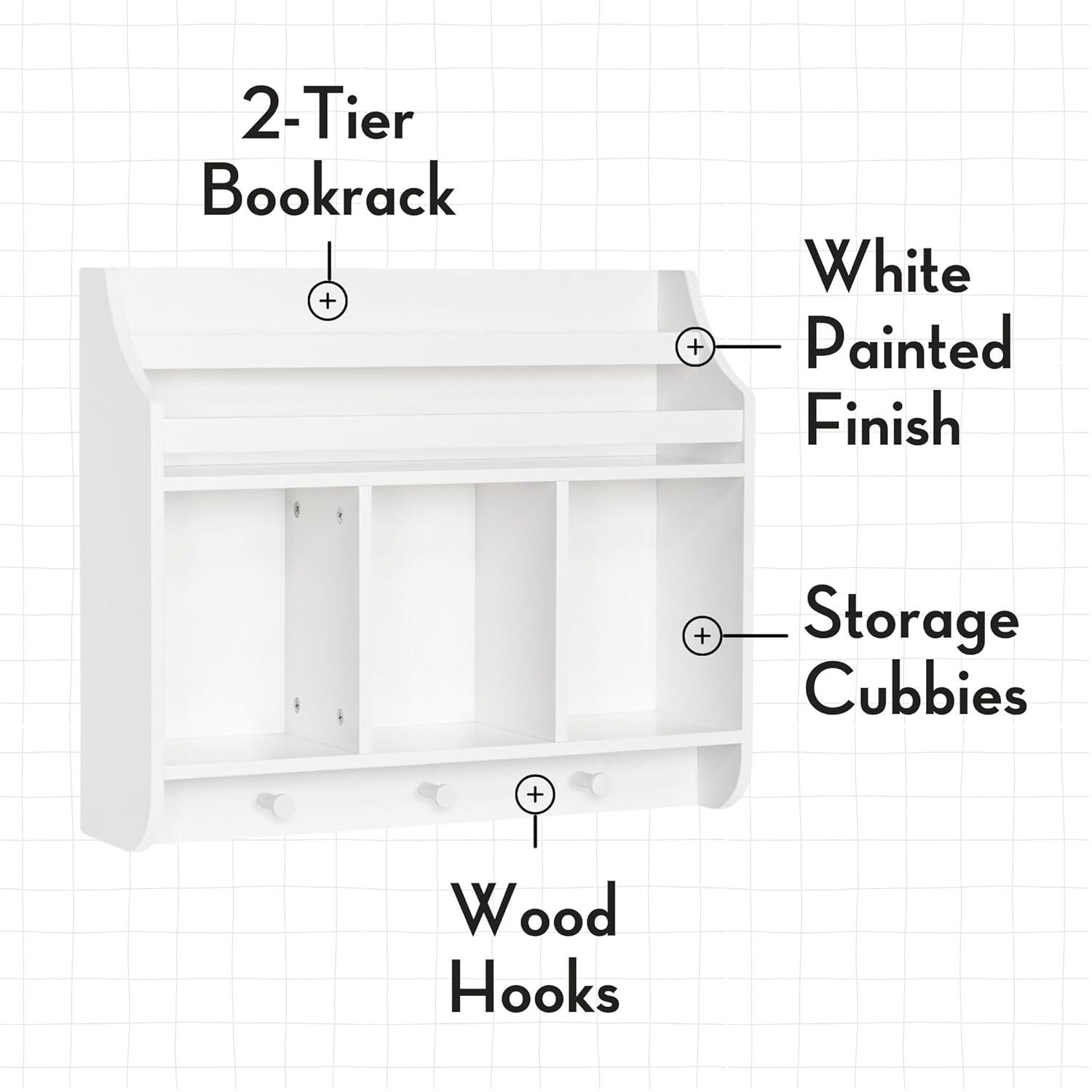 RiverRidge Home RiverRidge Kids Wall Mounted Bookshelf and Toy Storage Organizer for Playroom, Nursery, and Reading Book Nook - White