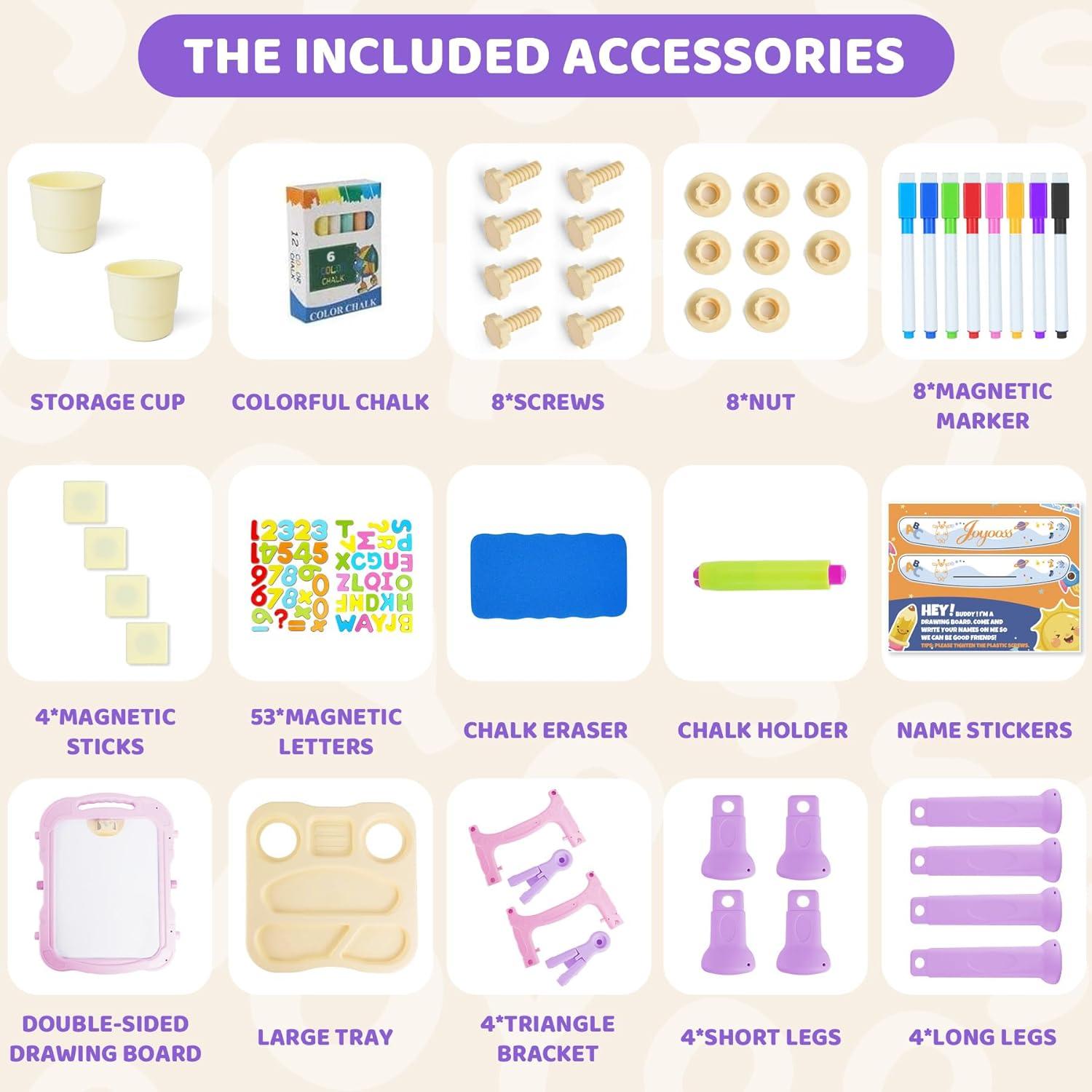 Easel for Kids, Adjustable Standing Art Easel for Toddler, Double Magnetic Drawing Board with Painting Accessories, Birthday Christmas Gift for Little Boys and Girls,  Pink