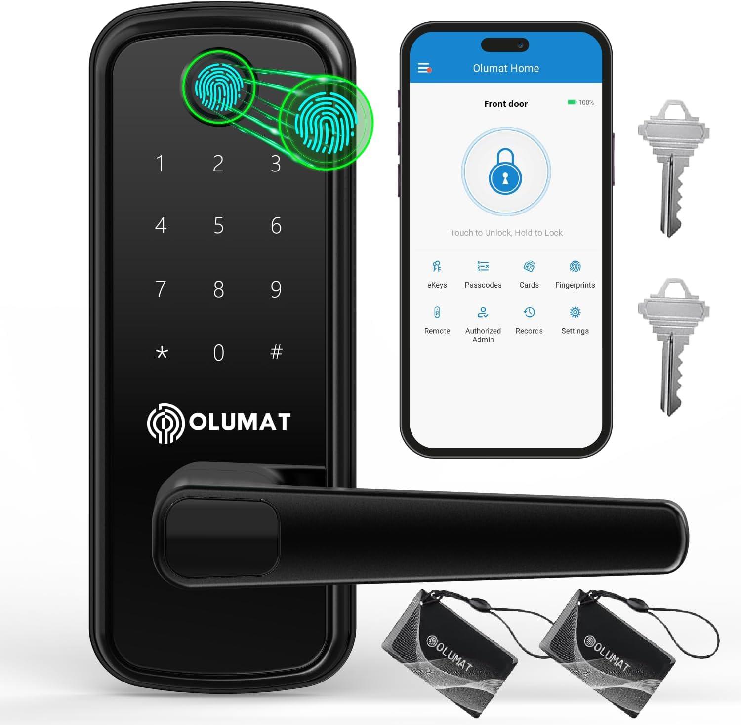 Smart Lock with Handle: Wi-Fi Keyless Entry Door Lock - Smart Locks for Front Door - Biometric Fingerprint Lock with Keypad - Garage Door with App Control