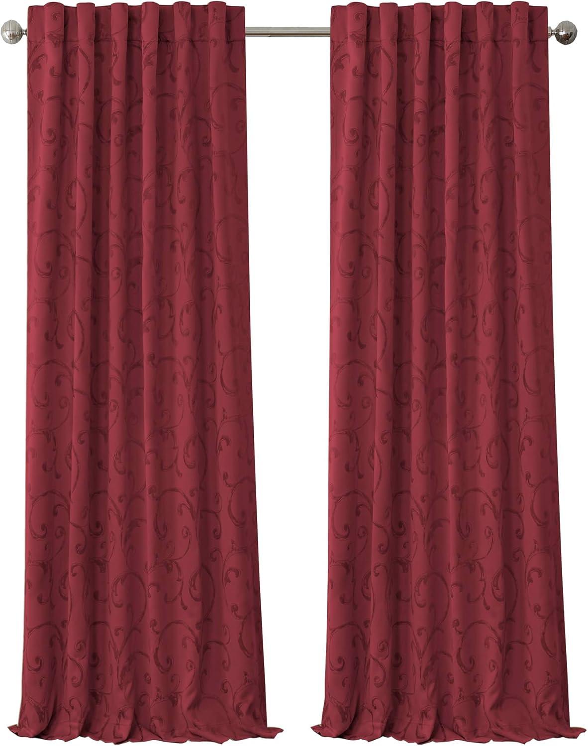 Rouge Wine Polyester Blackout Curtain Panel with Trim Embellishment