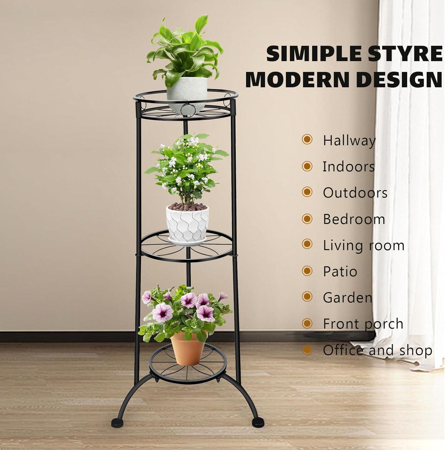 35-Inch Black Iron 3-Tier Heavy-Duty Plant Stand