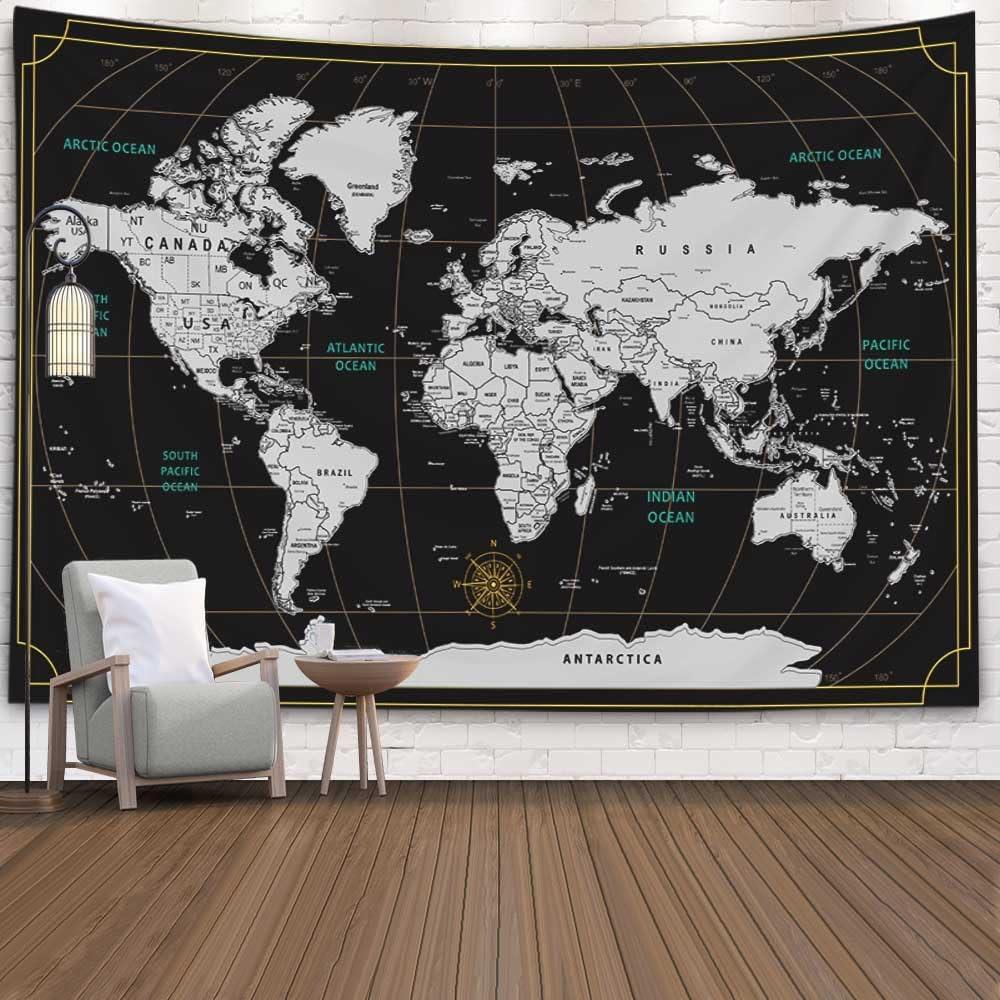 CAPSCEOLL Map Wall Art, Tapestry Wall Decor Tasperty - Toque Guest Room and Dinning Room - 60X60 Inches, Black Red