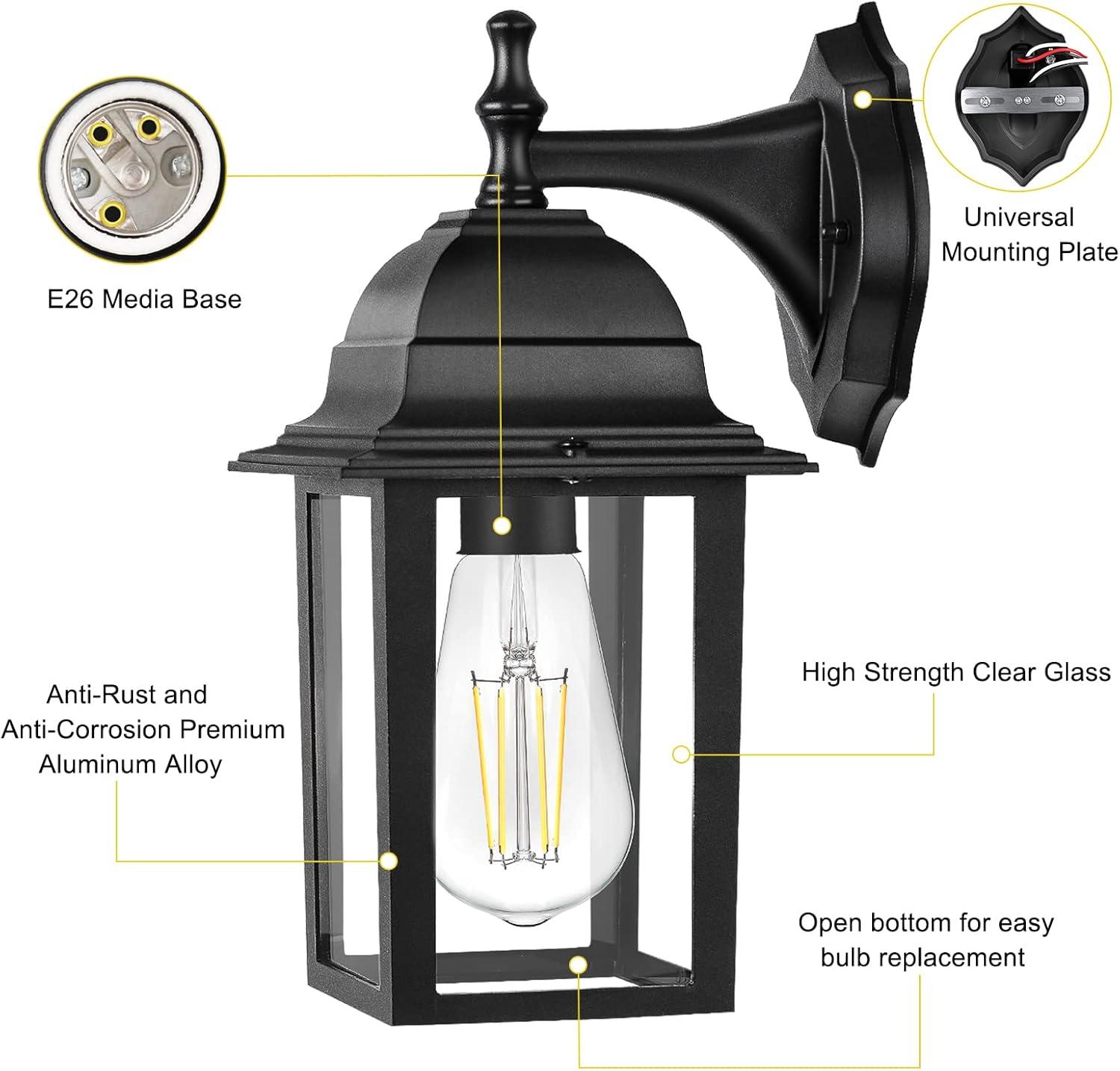 Outdoor Lights Fixtures Wall Sconce 2 Pack Black Porch Lights Outdoor Wall Lantern Decor Aluminum Anti-Rust Exterior Waterproof Outdoor Lights for House Patio Garage Front Door Entryway