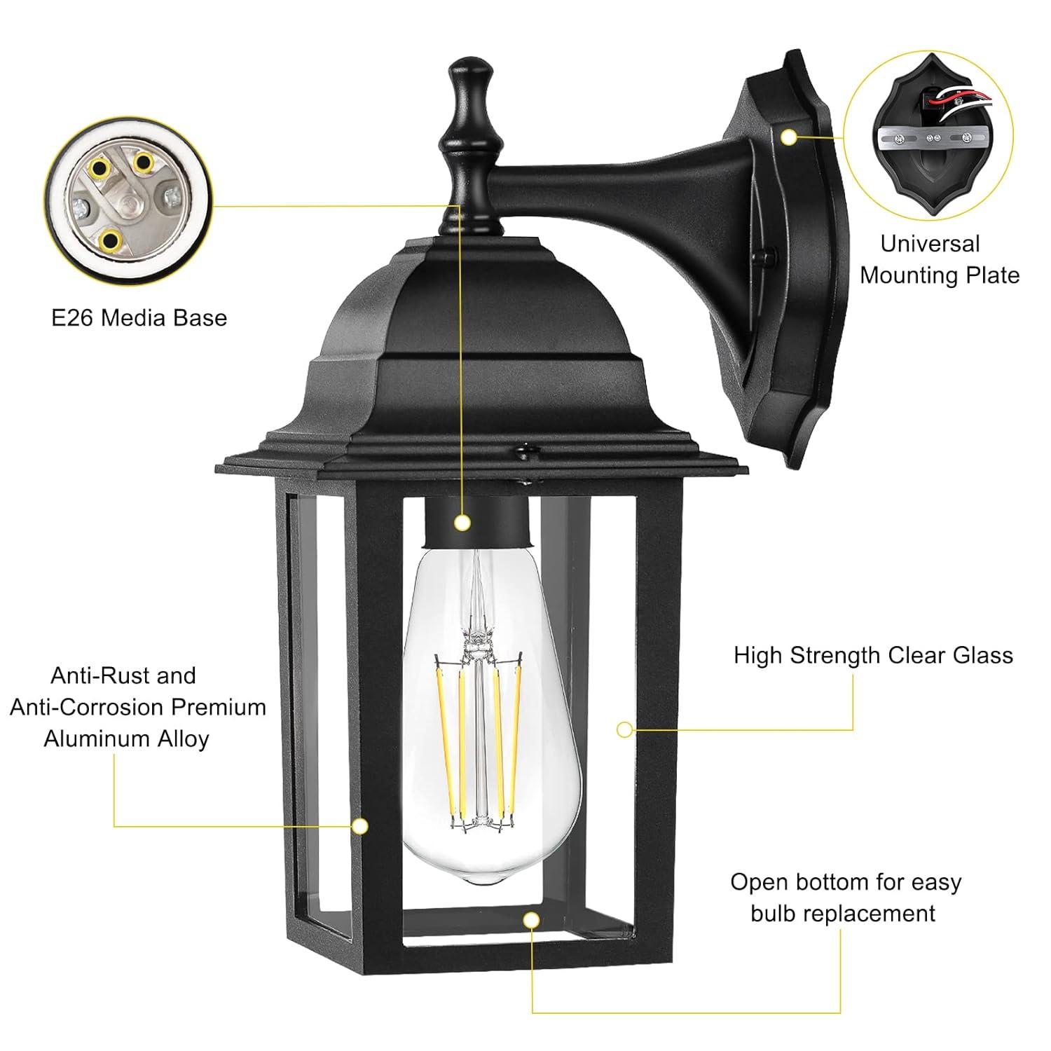 Outdoor Lights Fixtures Wall Sconce 2 Pack Black Porch Lights Outdoor Wall Lantern Decor Aluminum Anti-Rust Exterior Waterproof Outdoor Lights for House Patio Garage Front Door Entryway