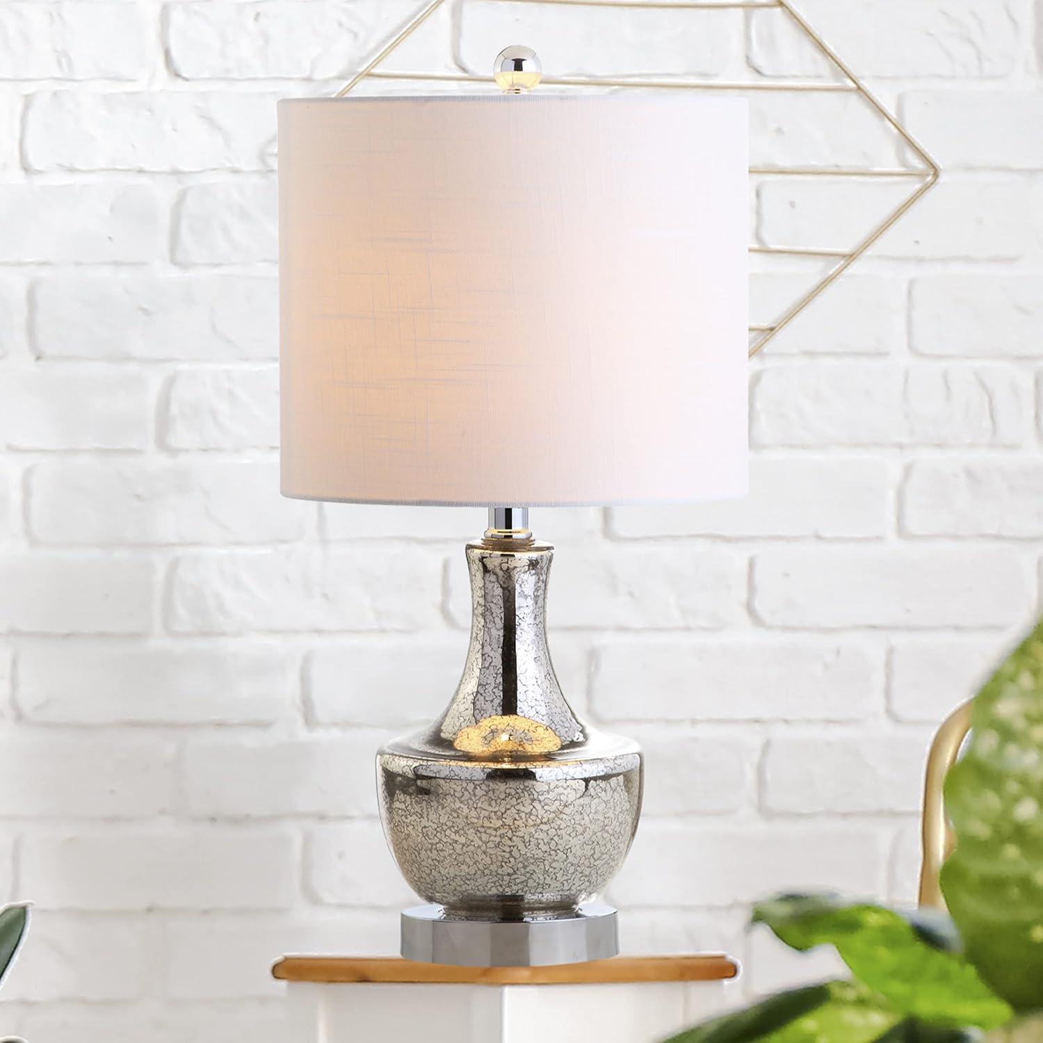 Silver Glass Teardrop Table Lamp with Linen Shade