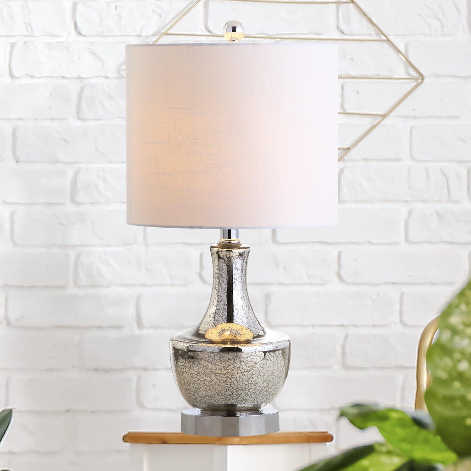 JONATHAN  Y Colette Mini Glass Transitional/Glam 20-in Silver LED Incandescent Rotary socket Table Lamp with Linen Shade