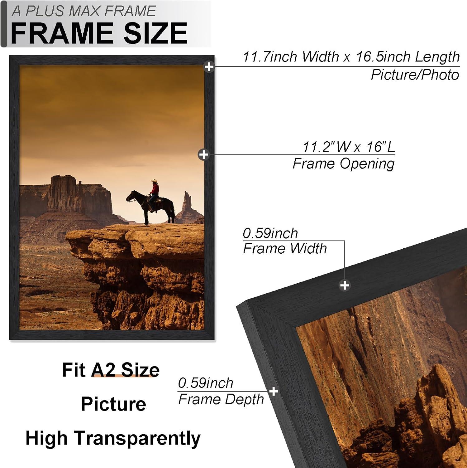 A PLUS MAX 20x24 Picture Frame with mat for 16x20 Picture with Polished Plexiglass Horizontal and Vertical Formats with Included Hanging Hardware-Black