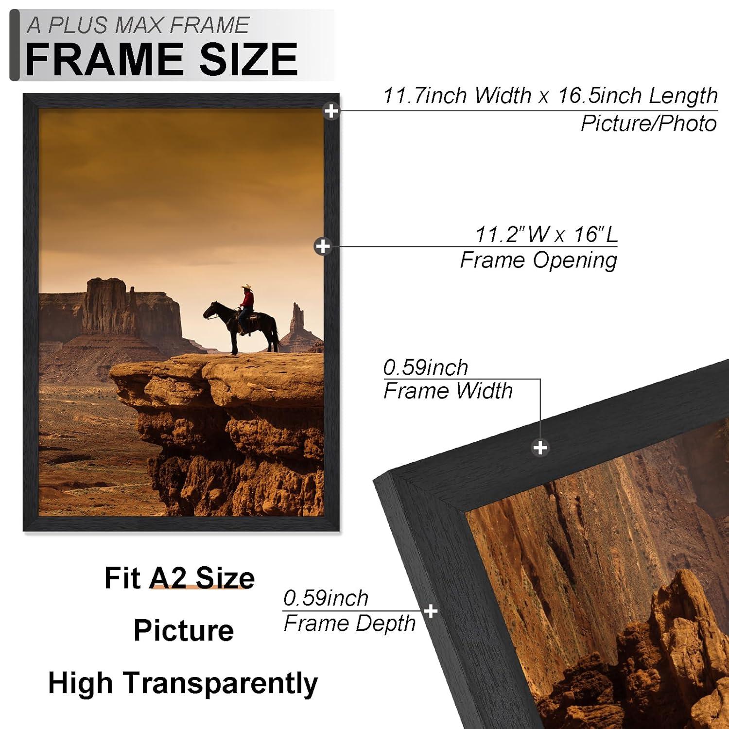 A PLUS MAX 20x24 Picture Frame with mat for 16x20 Picture with Polished Plexiglass Horizontal and Vertical Formats with Included Hanging Hardware-Black