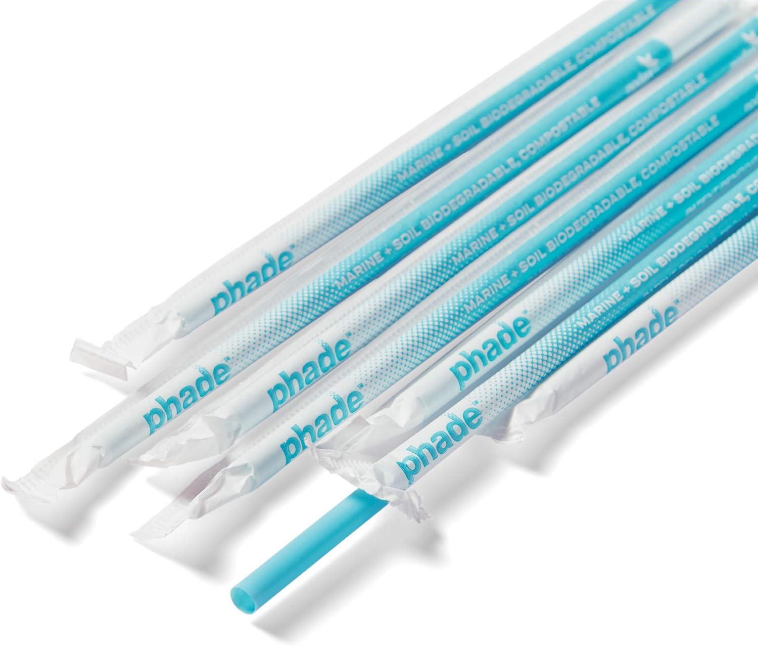 phade Eco-Friendly Sustainable Marine & Soil Biodegradable Compostable 7.75" Jumbo Straws, Individually Wrapped, 1 Pack - 375 Count