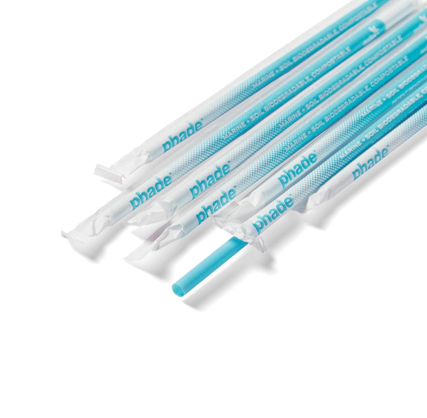 phade Eco-Friendly Sustainable Marine & Soil Biodegradable Compostable 7.75" Jumbo Straws, Individually Wrapped, 1 Pack - 375 Count