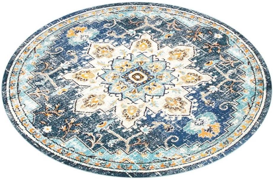 SAFAVIEH Madison Dalia Vintage Traditional Area Rug, Blue/Light Blue, 10' x 10' Round