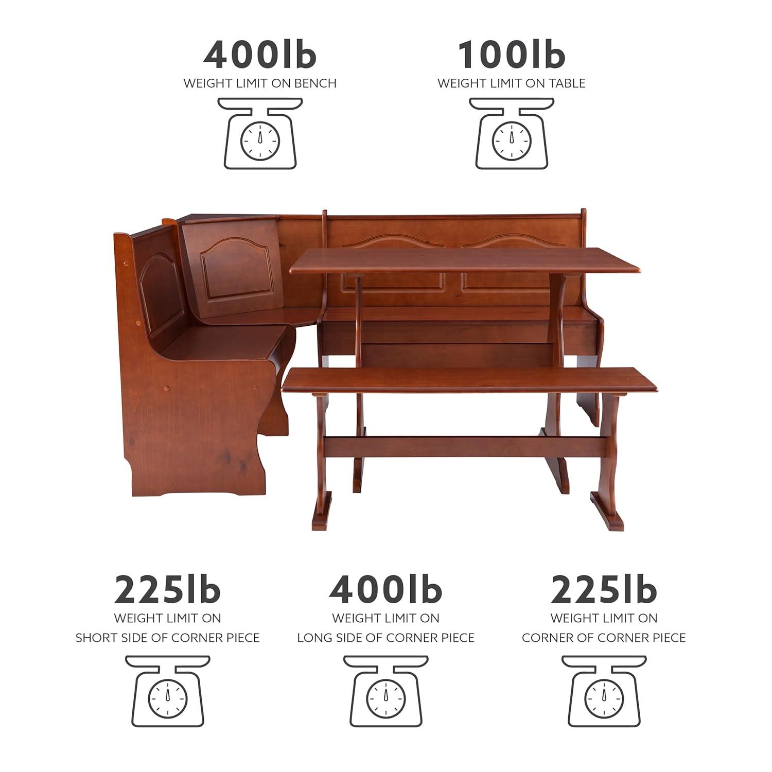 3pc Chelsea Breakfast Corner Nook Dining Table Set Walnut - Linon