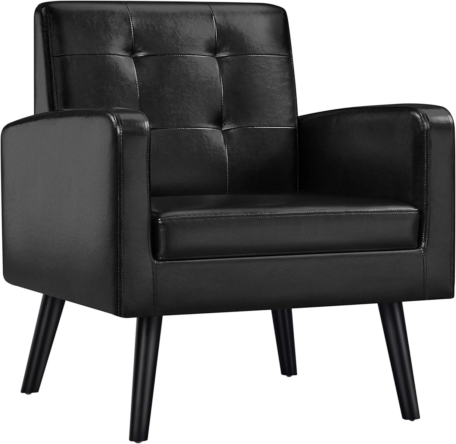 Yaheetech Modern Armchair Accent Chair Faux Leather Tufted with Solid Wood Legs