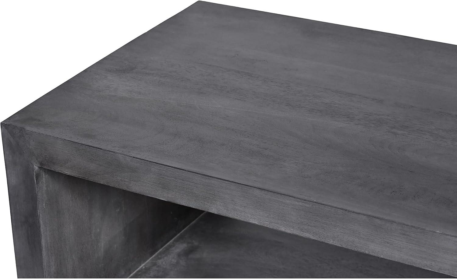 58" Cube Shape Mango Wood Coffee Table with Open Bottom Shelf Gray - The Urban Port