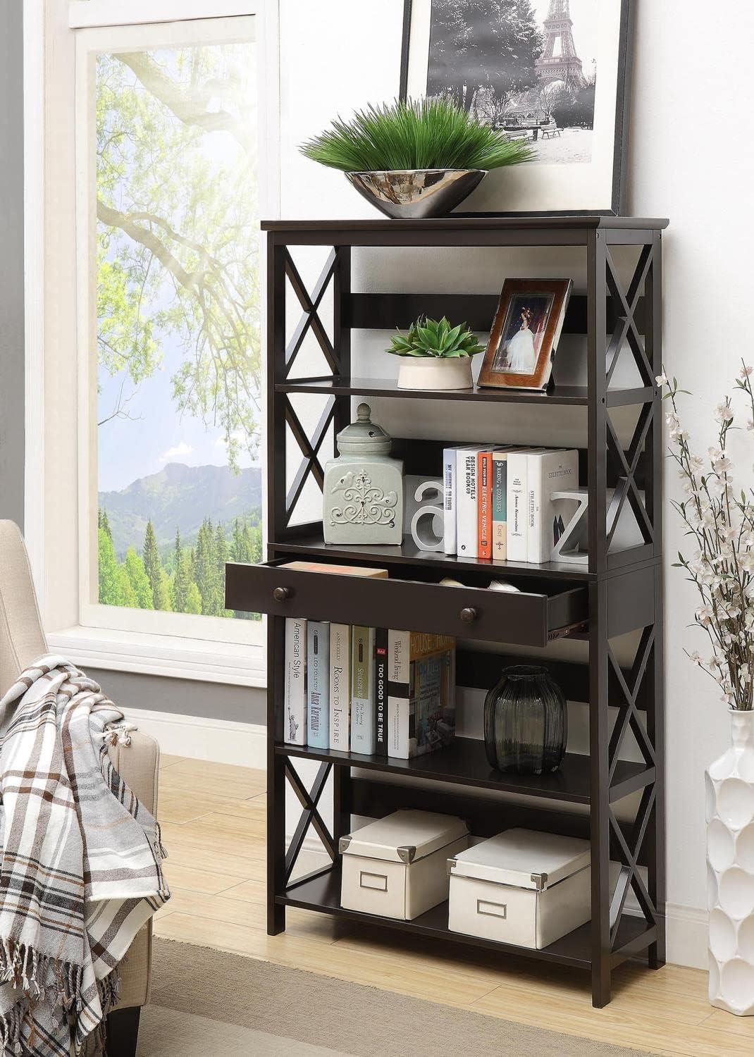 Oxford 5 Tier Bookcase with Drawer, Black