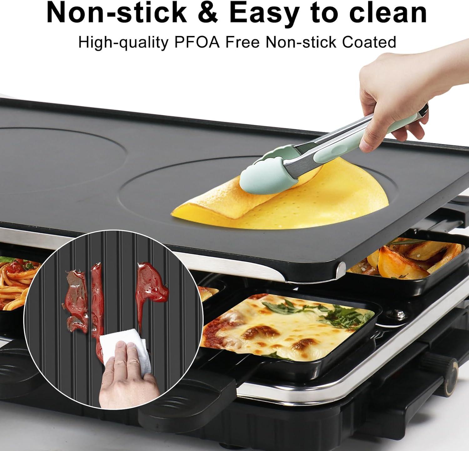 Table Grill, Indoor Grill Korean BBQ Grill Electric Griddle, 2 In 1 Electric Griddle Nonstick With 8  Cheese Pans Adjustable Temperature Control 1300W Ideal For Family And Party Fun