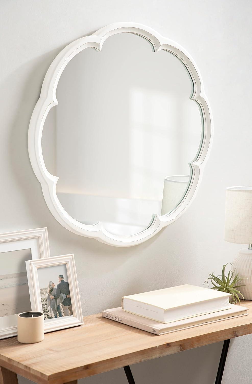 Kate and Laurel Maren Scalloped Wall Mirror, 26" Diameter, White